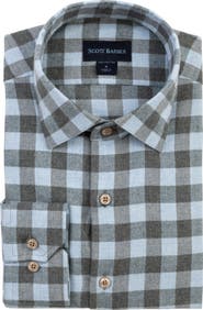 Scott Barber Canclini Regular Fit Check Cotton Mélange Flannel Button-Up Shirt
