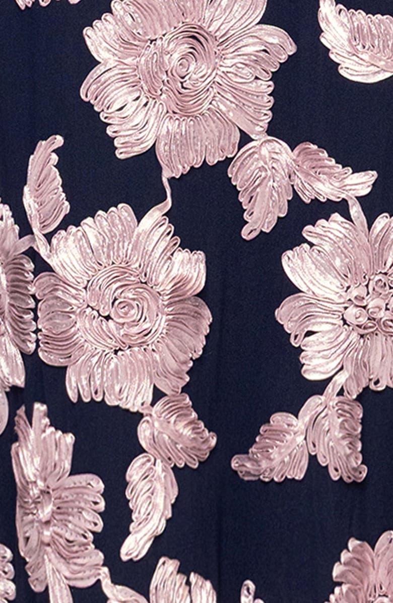 Betsy & Adam Soutache Floral Off the Shoulder Gown, Alternate, color, Navy/ Rose