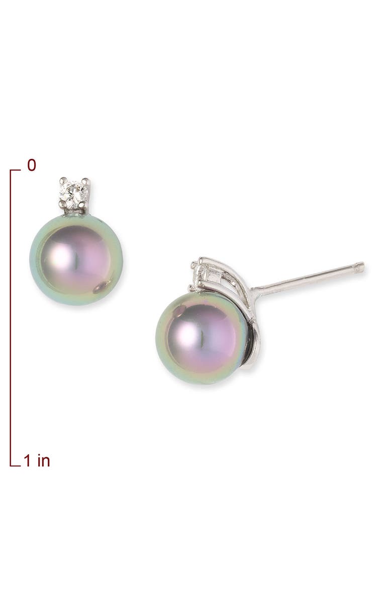 Majorica 8mm Pearl Stud Earrings with Cubic Zirconia, Alternate, color, 