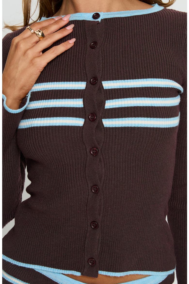 Beverlea Stripe Rib Cardigan, Alternate, color, BROWN / BLUE STRIPE
