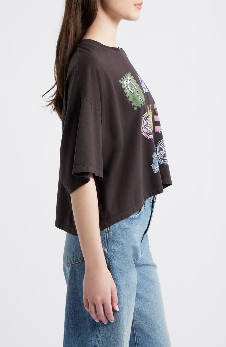 Daydreamer Seaside Doodle Grid Cropped Graphic Tee, Alternate, color, Reactive Black