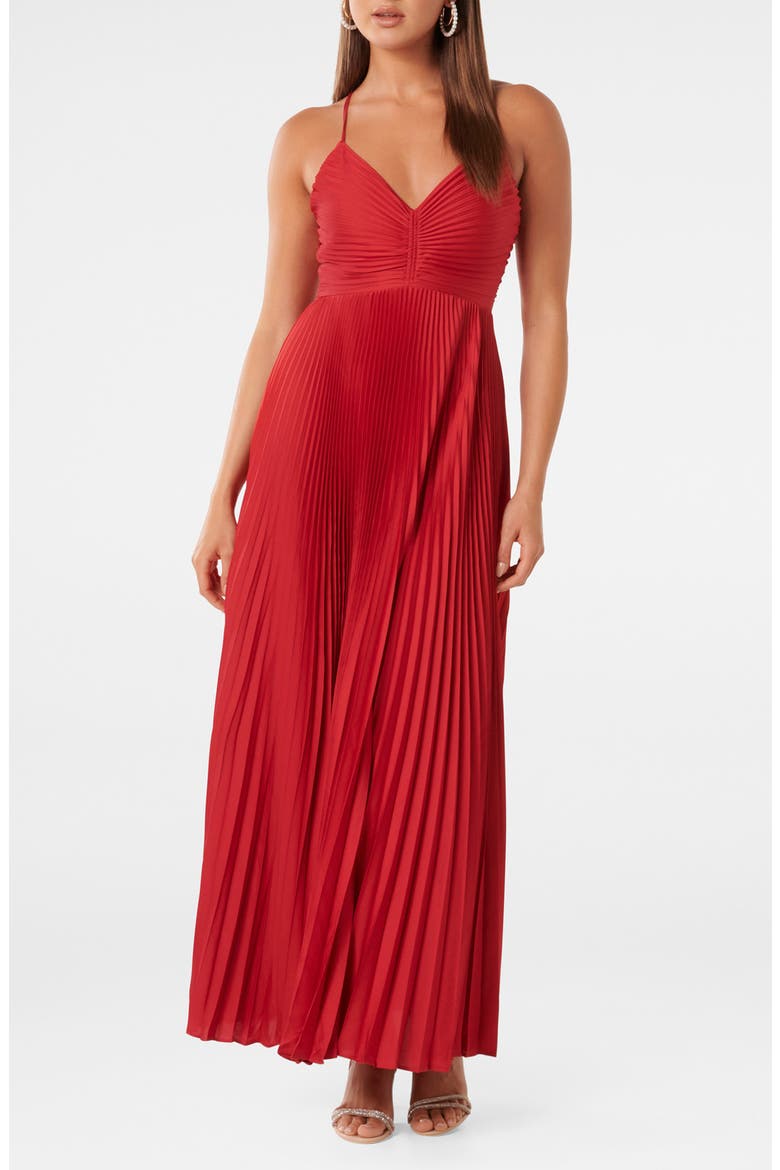 Geri Pleated Tie Back Maxi Dress, Main, color, RED
