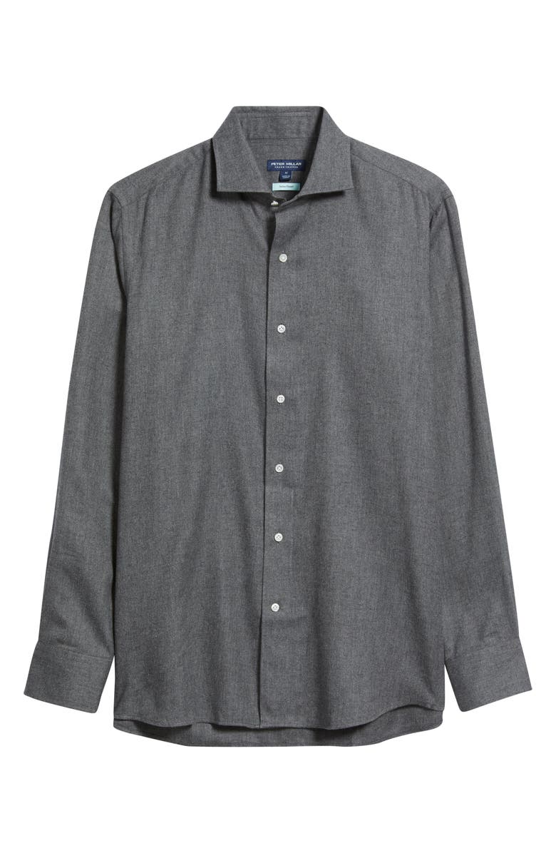 Peter Millar Brixen Tailored Fit Italian Cotton Blend Flannel Button-Up Shirt, Alternate, color, Iridium