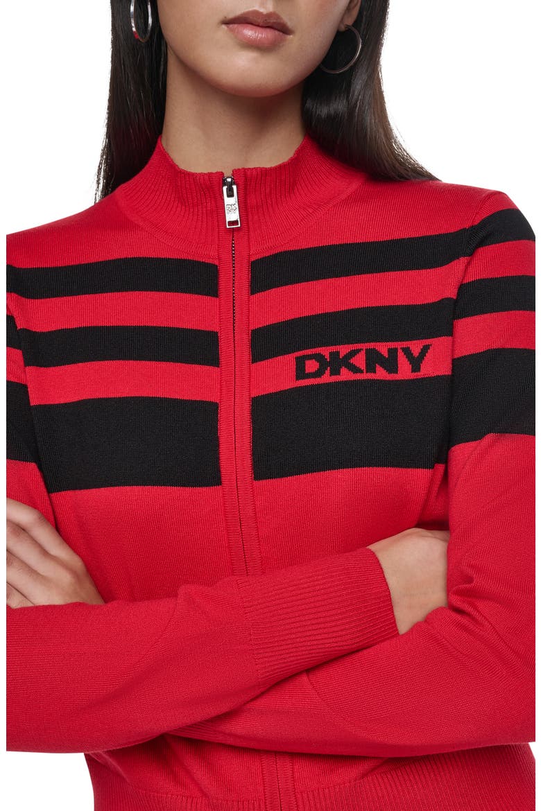 Placed Stripe Cotton Blend Zip Cardigan, Alternate, color, VIBRNT RED