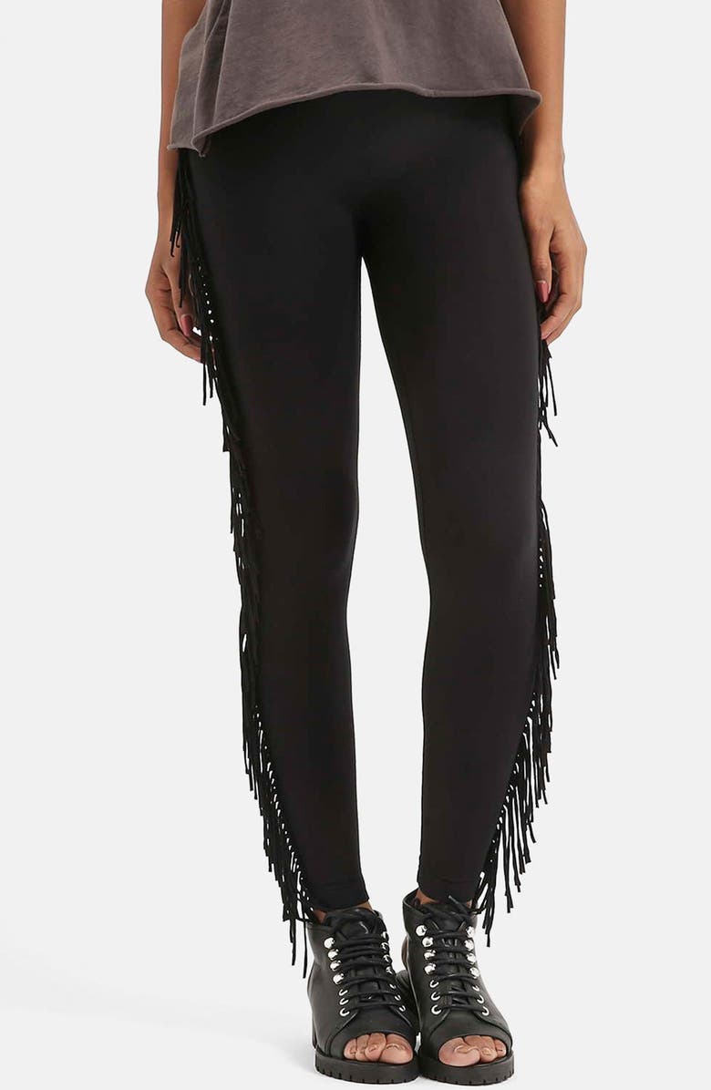 Topshop Fringe Leggings, Main, color, 