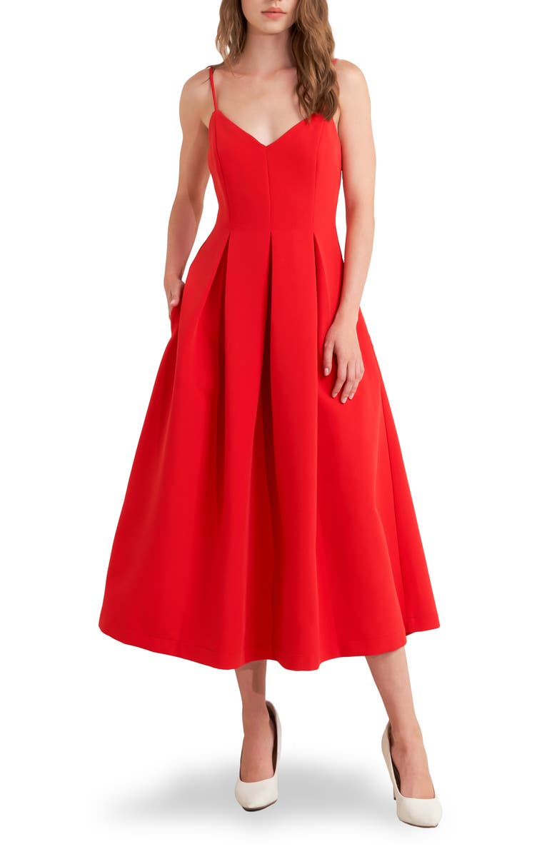 FREEMARKET Sleeveless Fit & Flare Midi Dress, Main, color, Red