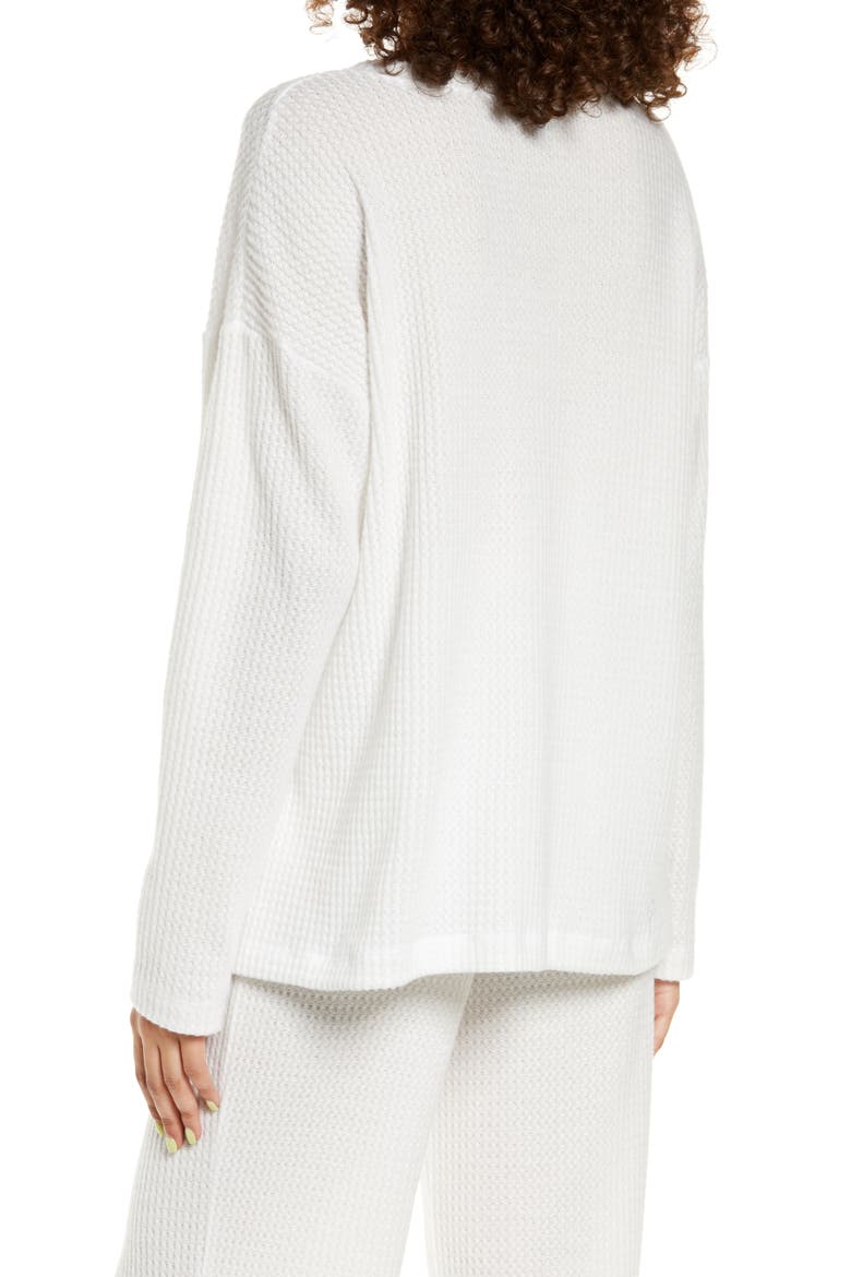 Oversize Waffle Henley Pajama Top, Alternate, color, IVORY
