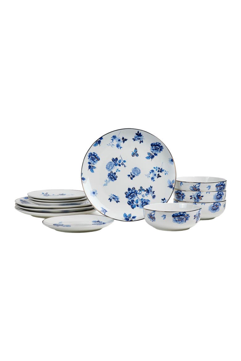 Viola Porcelain 12-Piece Dinnerware Set, Main, color, Blue