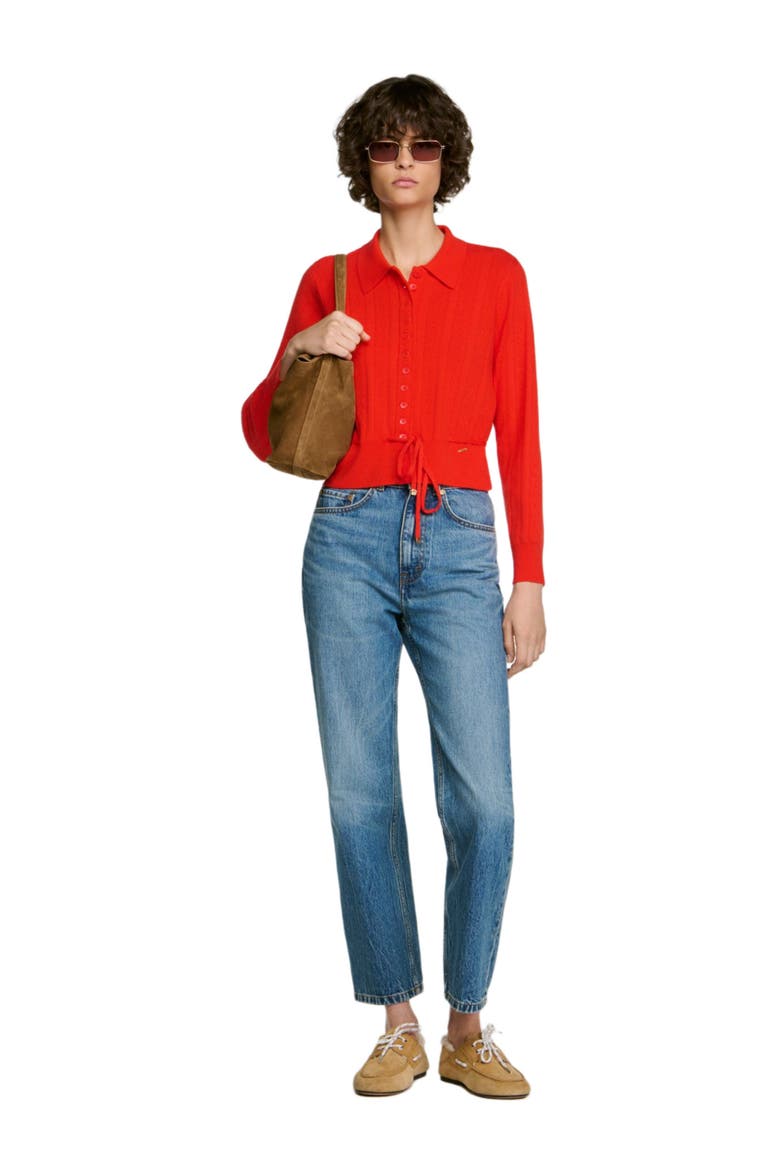 Pointelle knit cardigan, Alternate, color, Red