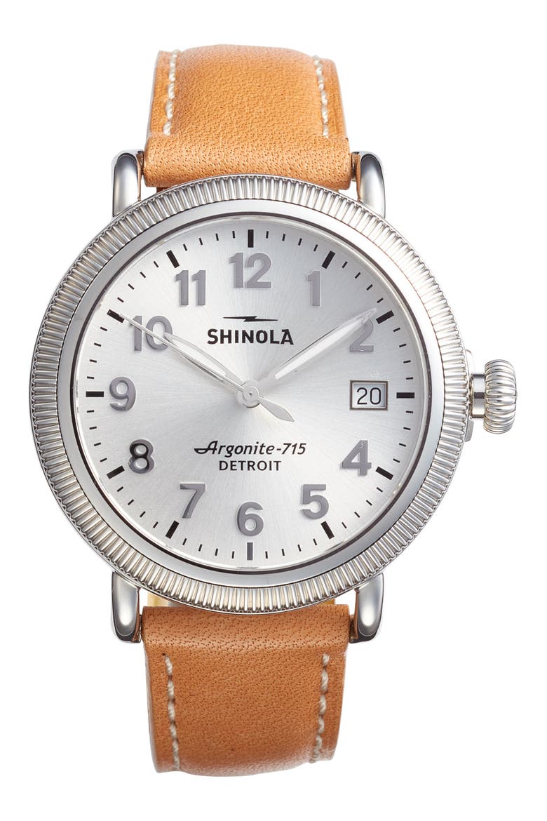 The Runwell Leather Strap Watch, 38mm, Main, color, SILVER