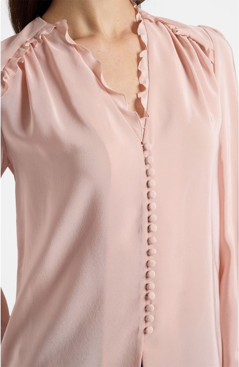 Santorelli Blaine Long Sleeve Ruffle Silk Top, Alternate, color, Blush