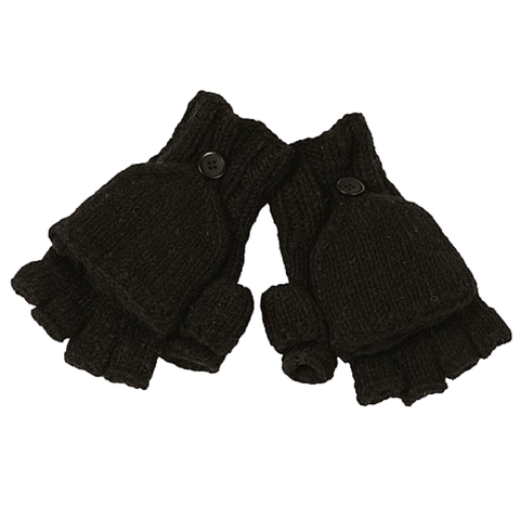 Hand Knit Fingerless Gloves With Button Flap and Fleece Lining