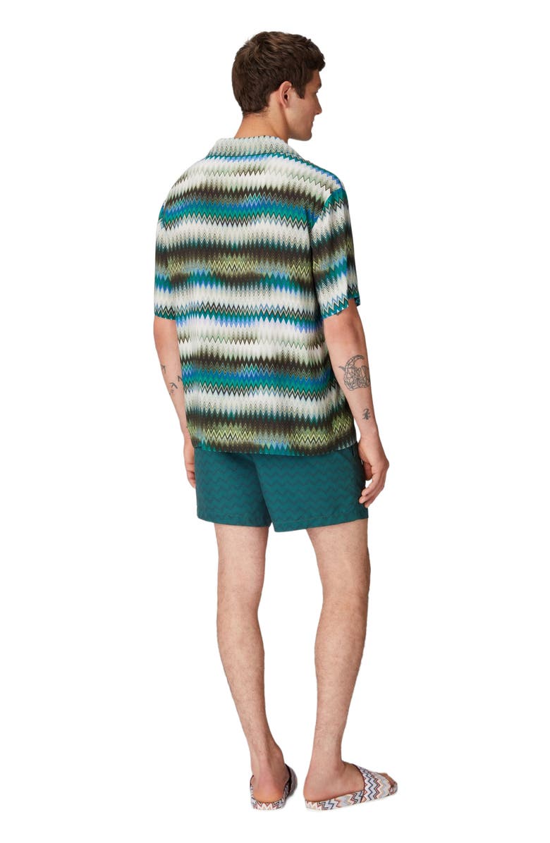 Missoni Bowling Shirt With Gradient Micro Zig Zag Print And Breast Pocket, Alternate, color, Green