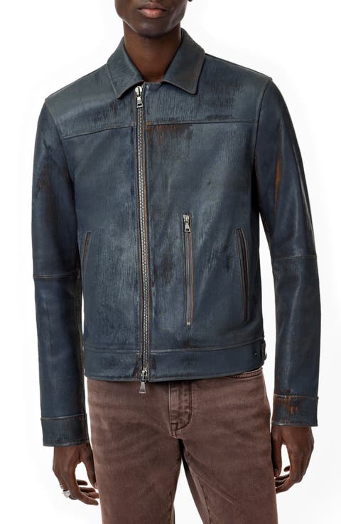 Otis Distressed Leather Moto Jacket