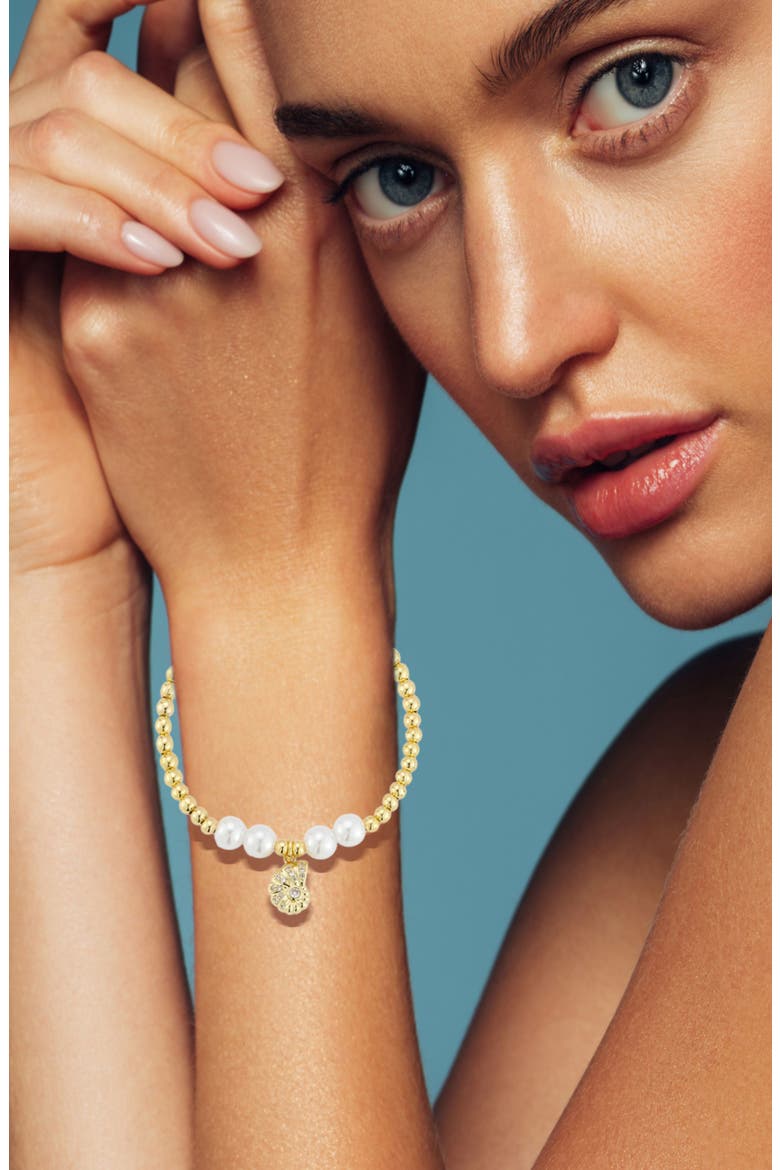 Shell Charm Beaded Slider Bracelet, Alternate, color, GOLD