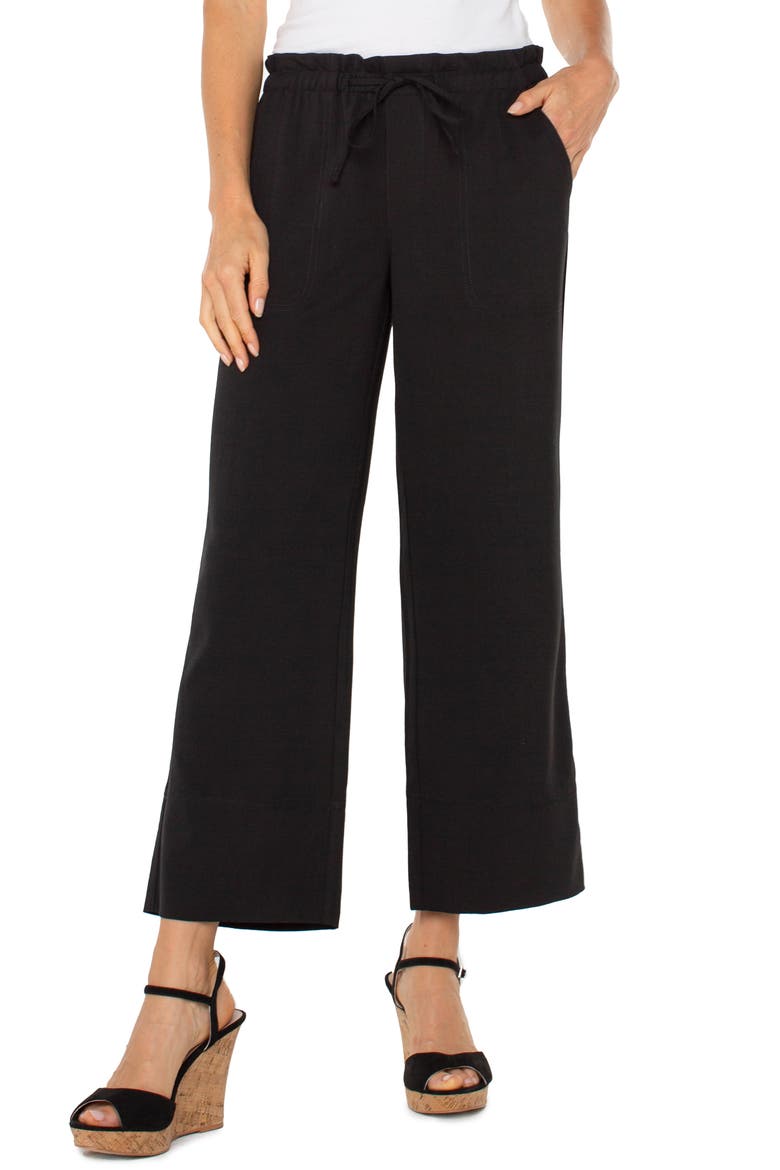 Tie Waist Ankle Wide Leg Pants, Alternate, color, BLACK