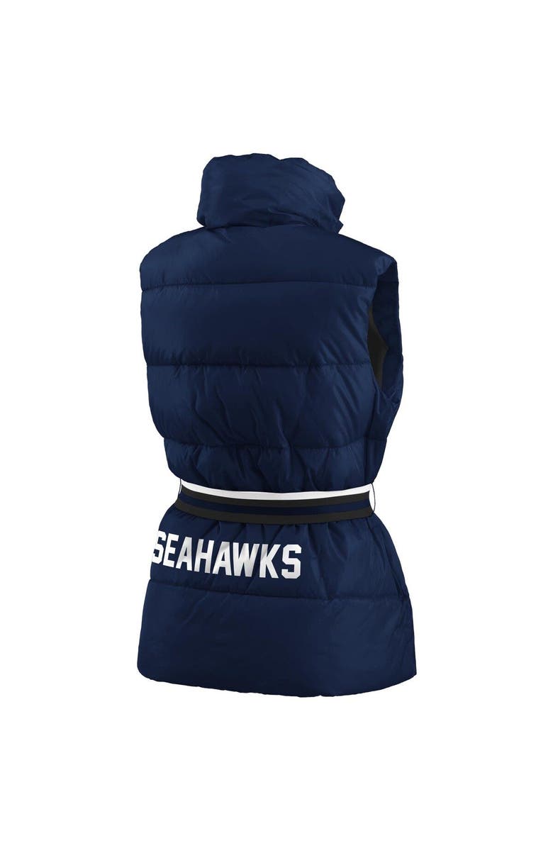 WEAR by Erin Andrews Women's WEAR by Erin Andrews College Navy Seattle Seahawks Full-Zip Puffer Vest with Belt, Alternate, color, Navy