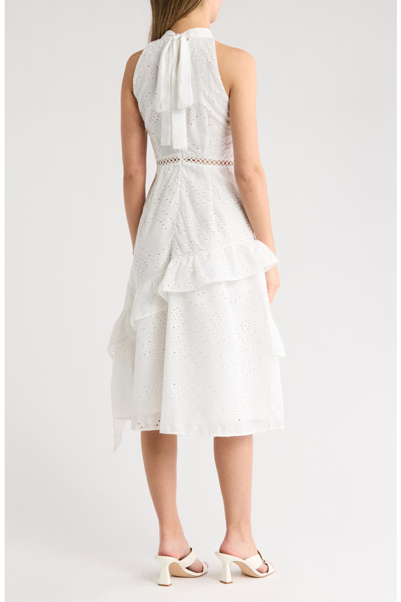 High Neck Eyelet Midi Dress, Alternate, color, WHITE