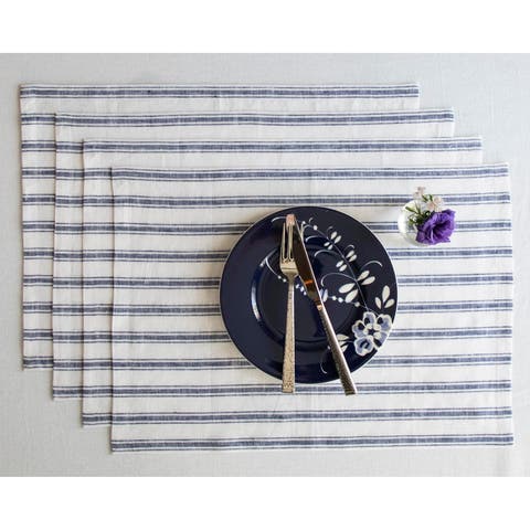 Linen Placemats - Capri Ticking Stripe, 14" x 19" Inch