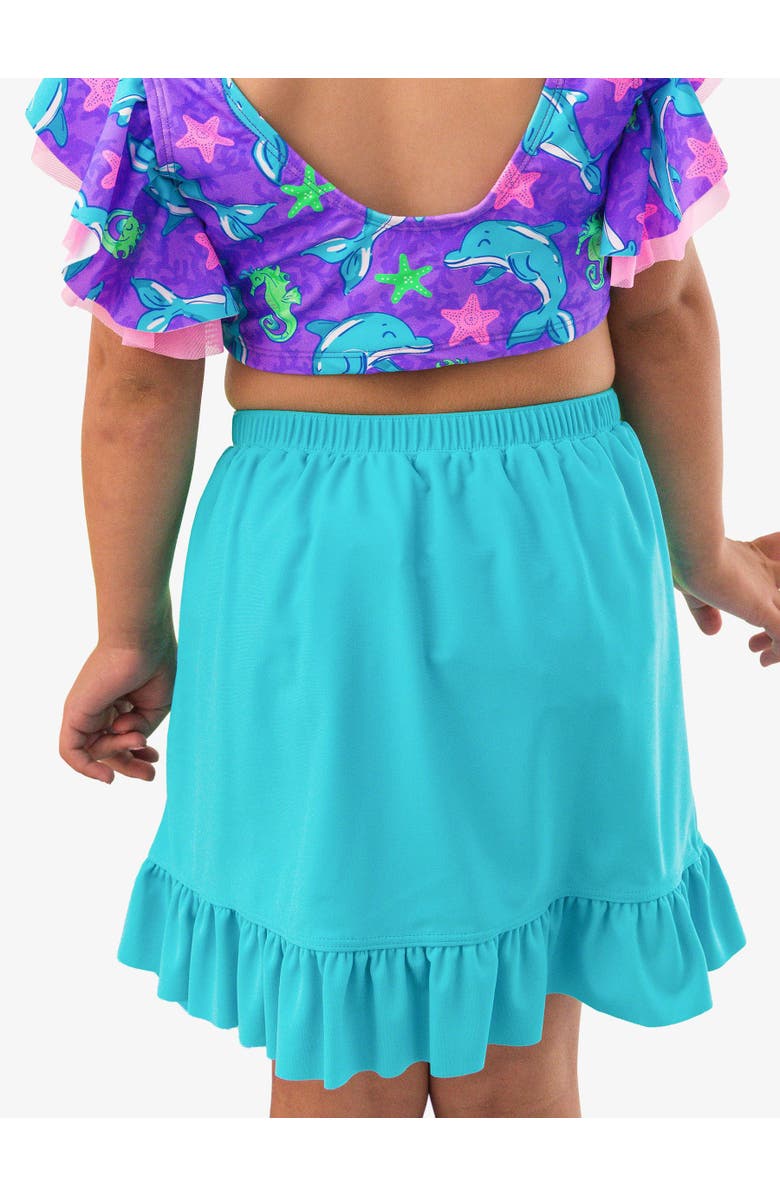 RuffleButts Swim Bow Skirt Cover-Up, Alternate, color, Bright Aqua