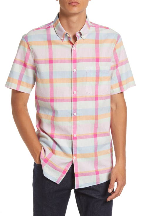 Matching Family Moments Plaid Trim Fit Short Sleeve Cotton & Linen Button-Down Shirt