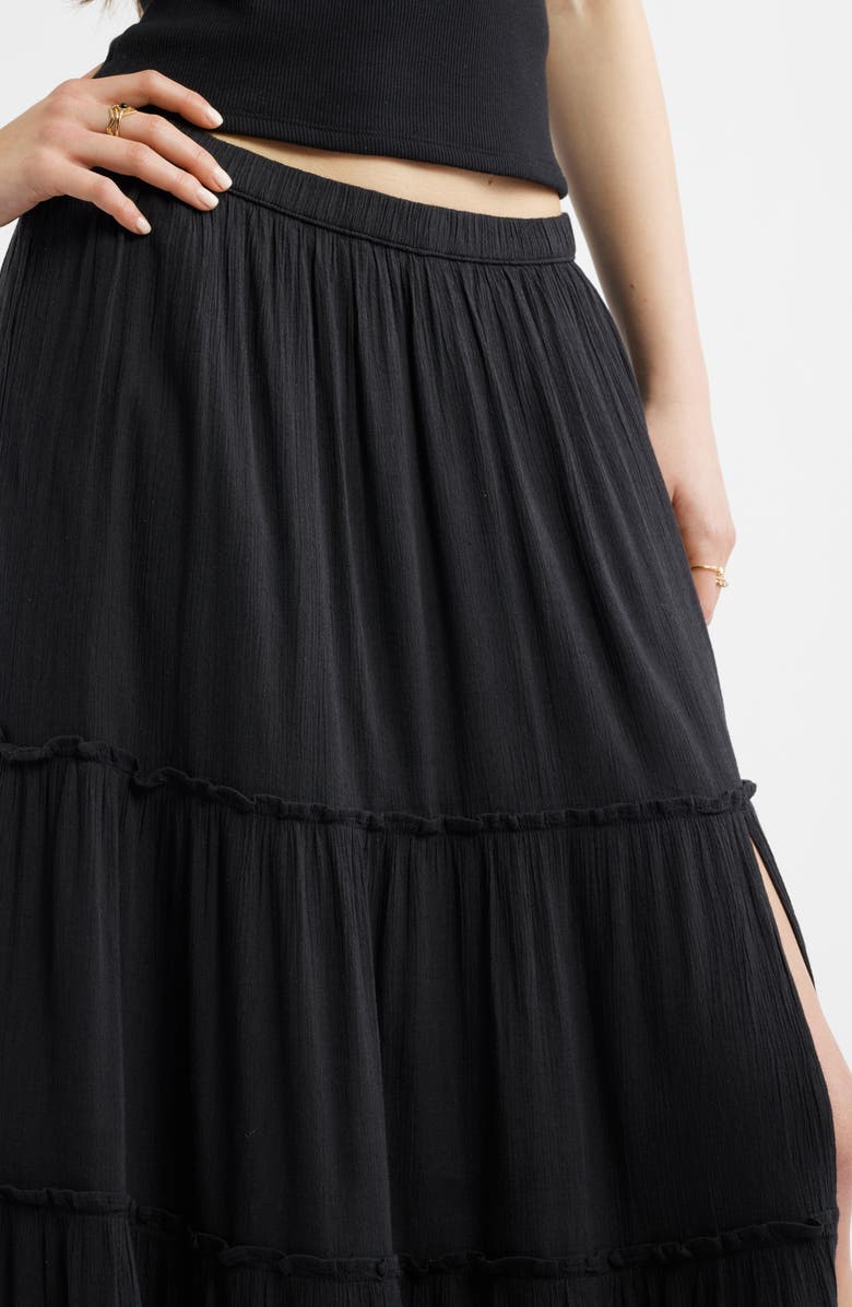 BP. Tiered Linen Blend Crinkled Gauze Maxi Skirt, Alternate, color, Black
