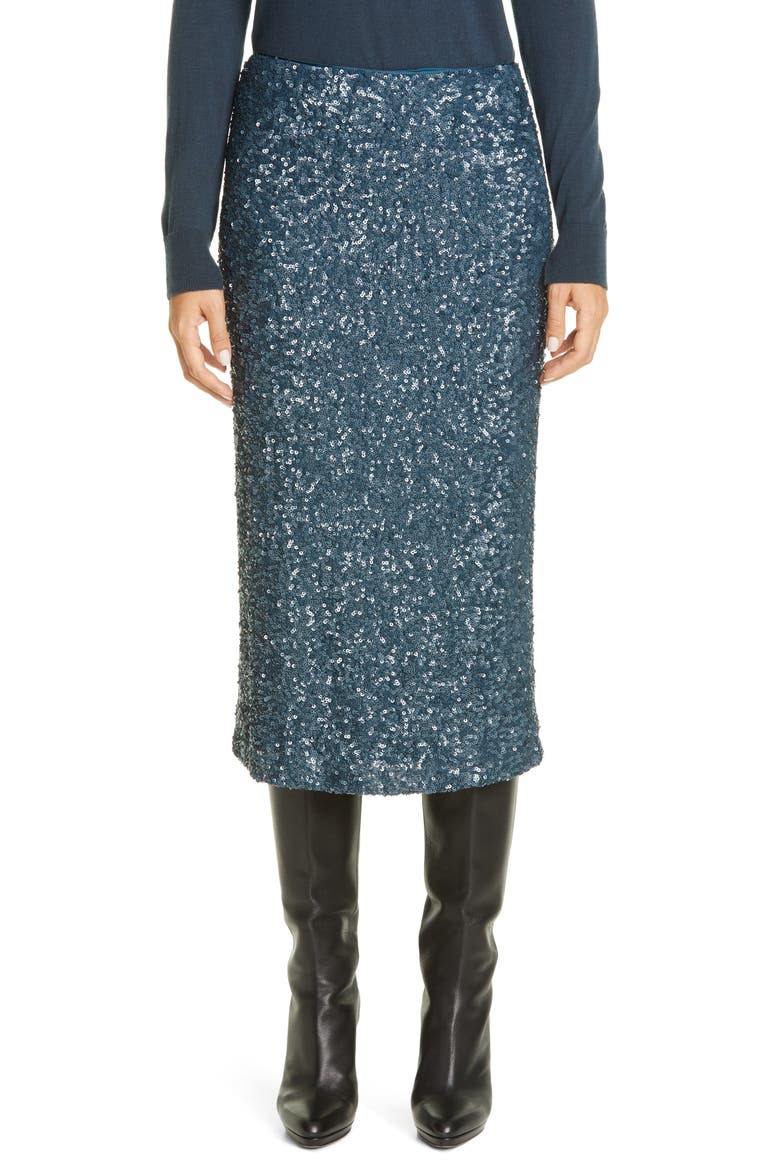 Casey Sequin Midi Skirt, Main, color, BLUE STORM