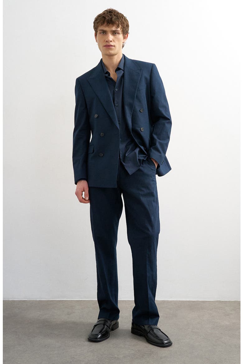 Linen Blend Straight Leg Pants, Alternate, color, NAVY