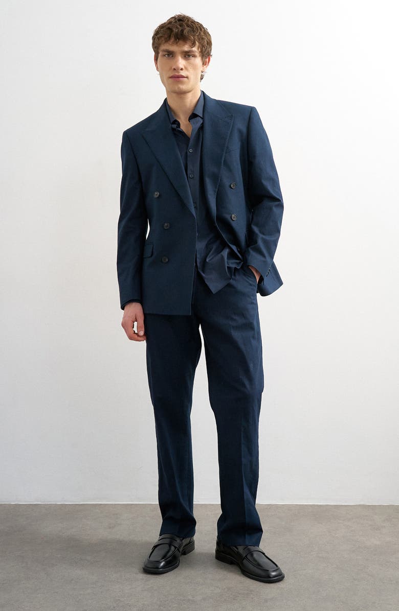 Topman Linen Blend Straight Leg Pants, Alternate, color, Navy