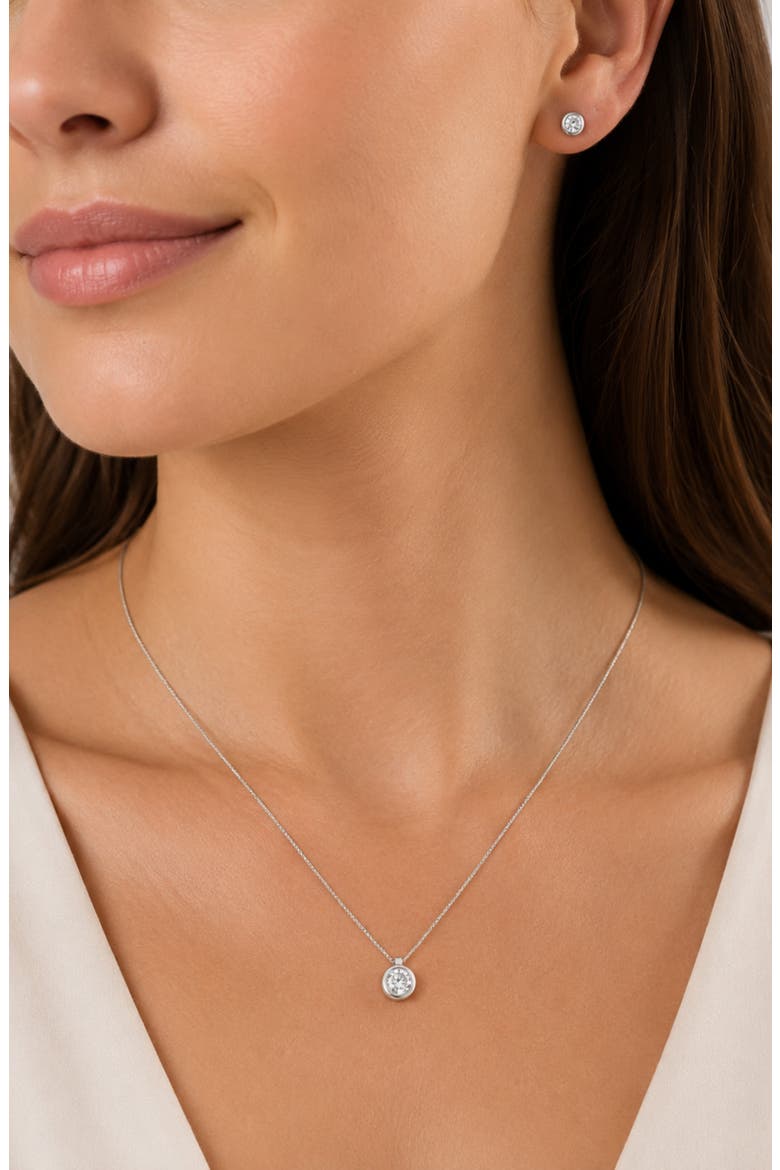 Cubic Zirconia Pendant Necklace & Stud Earrings Set, Alternate, color, SILVER PLATED