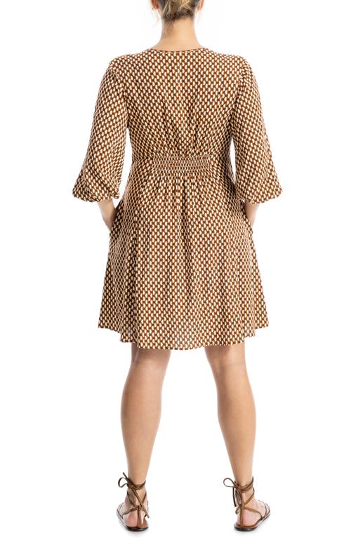 Max Studio Balloon Sleeve Button Front Dress In Brown