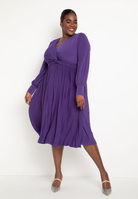 Knot Front Pleated Skirt Dress (Plus)