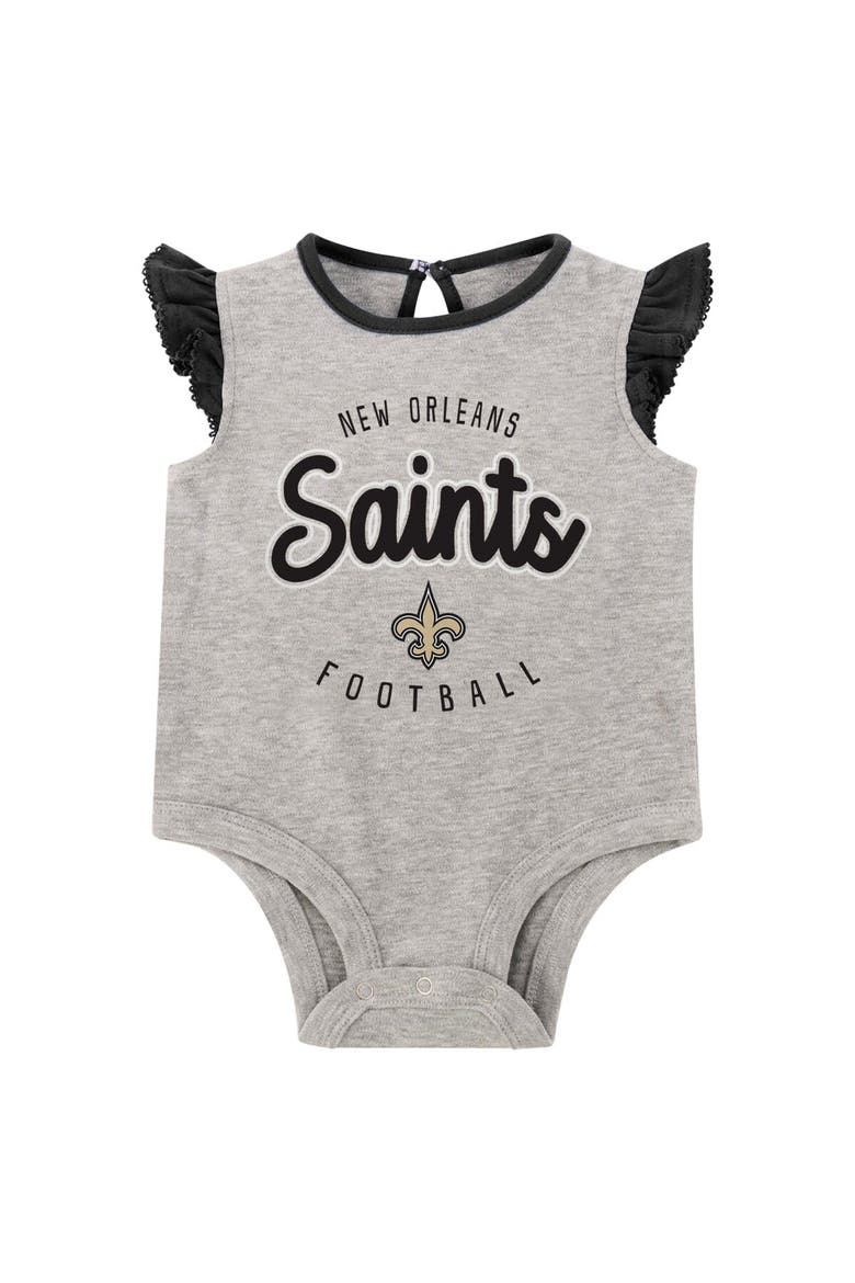 Girls Infant Heather Gray/Black New Orleans Saints All Dolled Up Three-Piece Bodysuit, Skirt & Booties Set, Alternate, color, Heather Gray