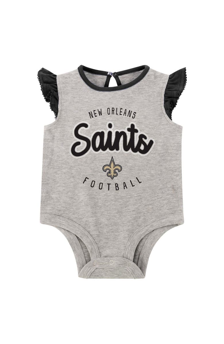 Outerstuff Girls Infant Heather Gray/Black New Orleans Saints All Dolled Up Three-Piece Bodysuit, Skirt & Booties Set, Alternate, color, Heather Gray
