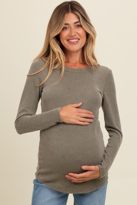 Ribbed Scoop Neck Long Sleeve Top
