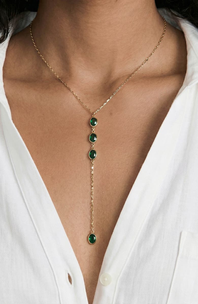 Ettika Sparkle Dip Y-Necklace, Alternate, color, Green