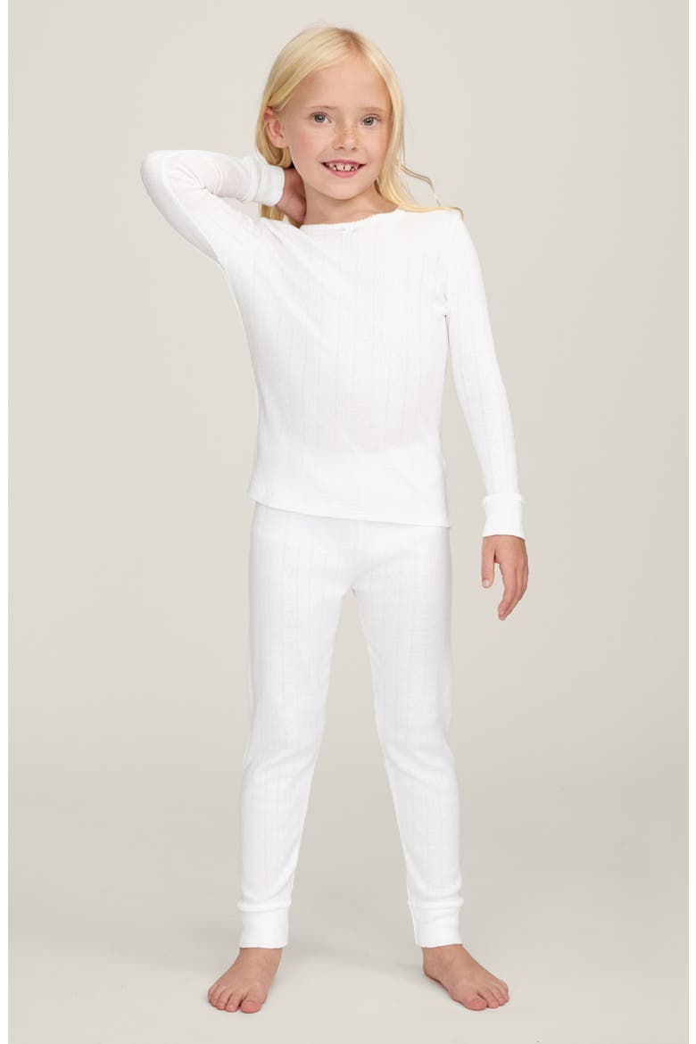 Pointelle Fitted Two-Piece Pajama Set, Alternate, color, WHITE
