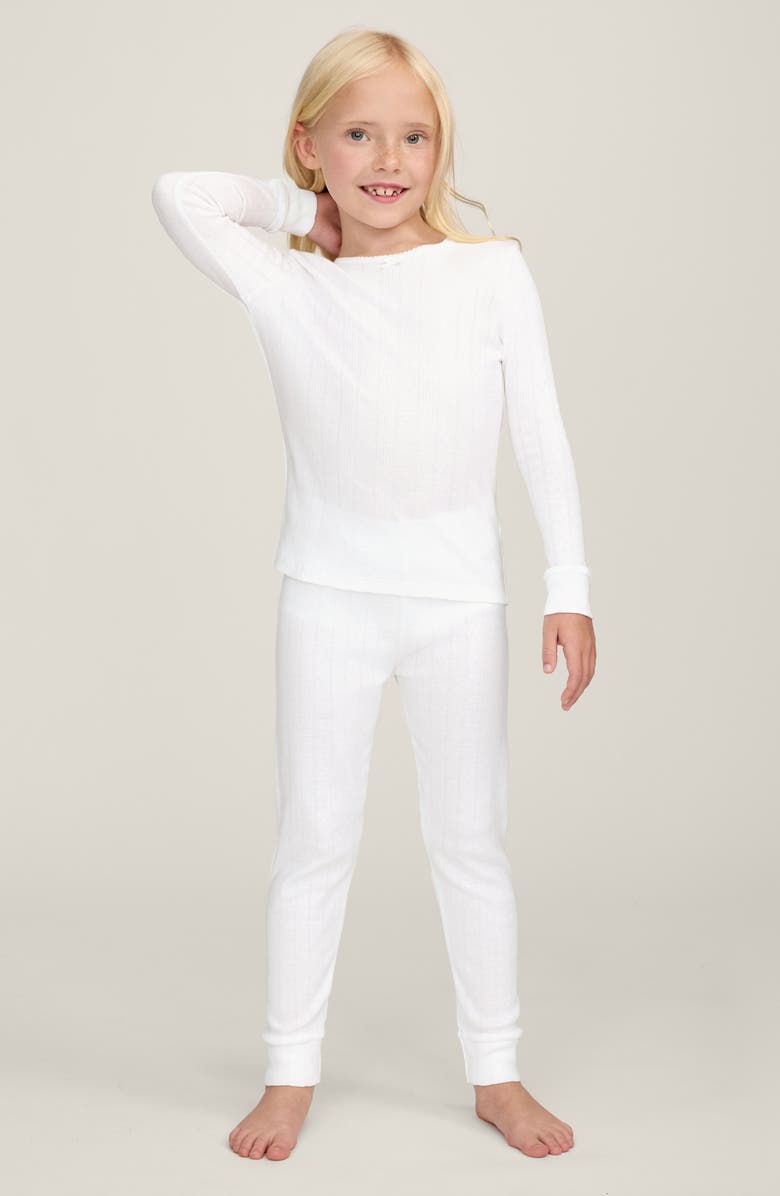 Petite Plume Pointelle Fitted Two-Piece Pajama Set, Alternate, color, White