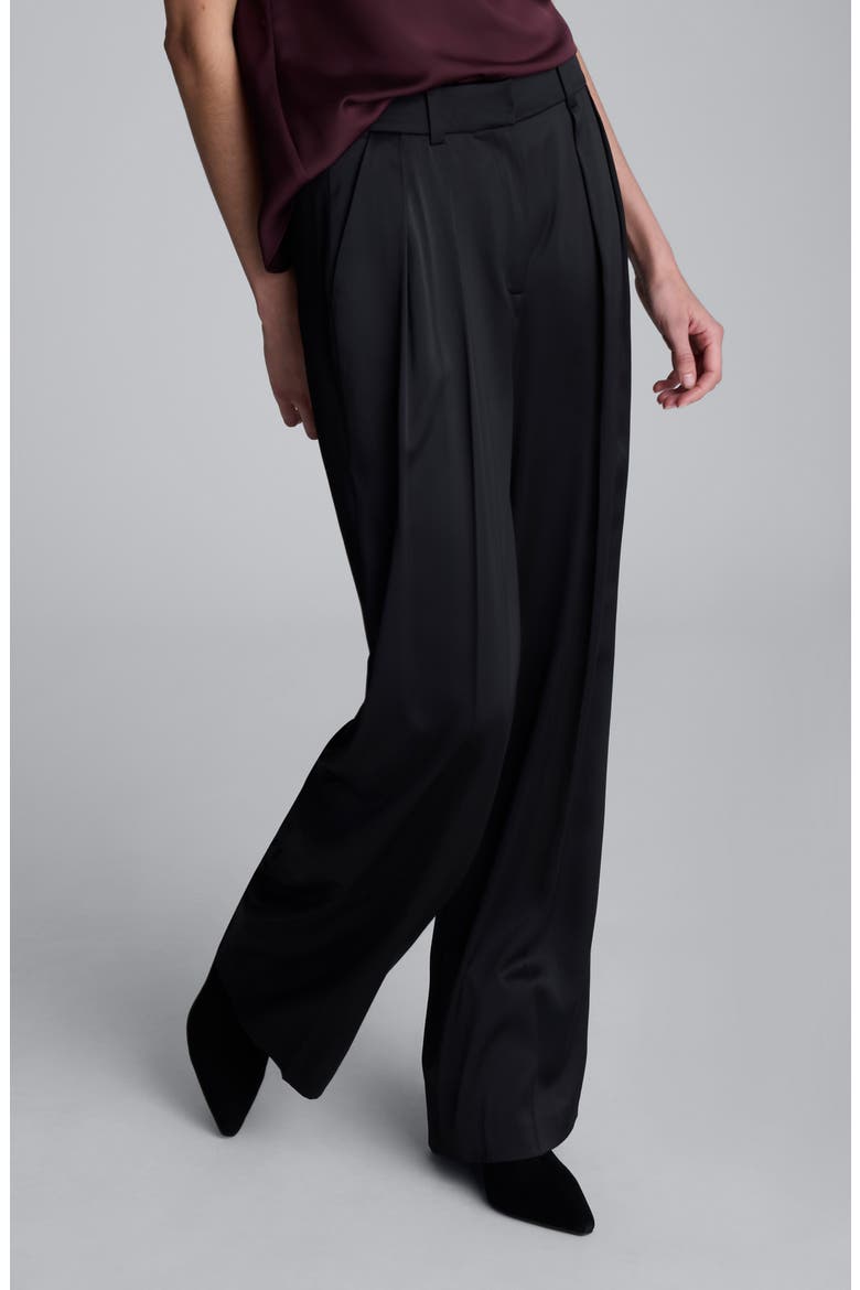 Double Pleat High Waist Wide Leg Pants, Main, color, BLACK