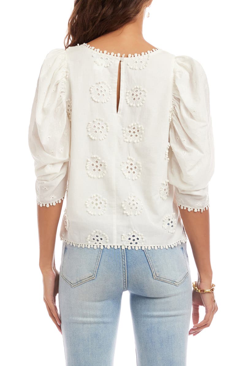 Karen Kane Embroidered Eyelet Cotton Puff Sleeve Top, Alternate, color, Off White