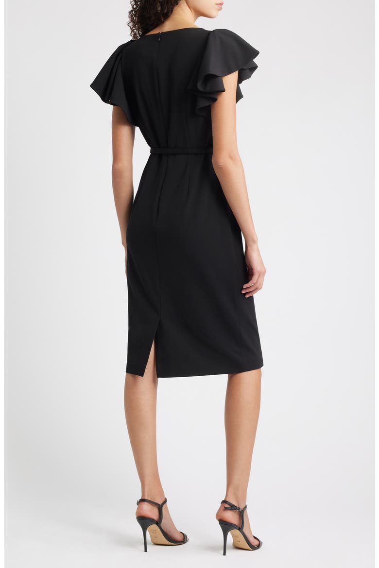 Belted Flutter Sleeve Sheath Dress, Alternate, color, ANNE BLACK