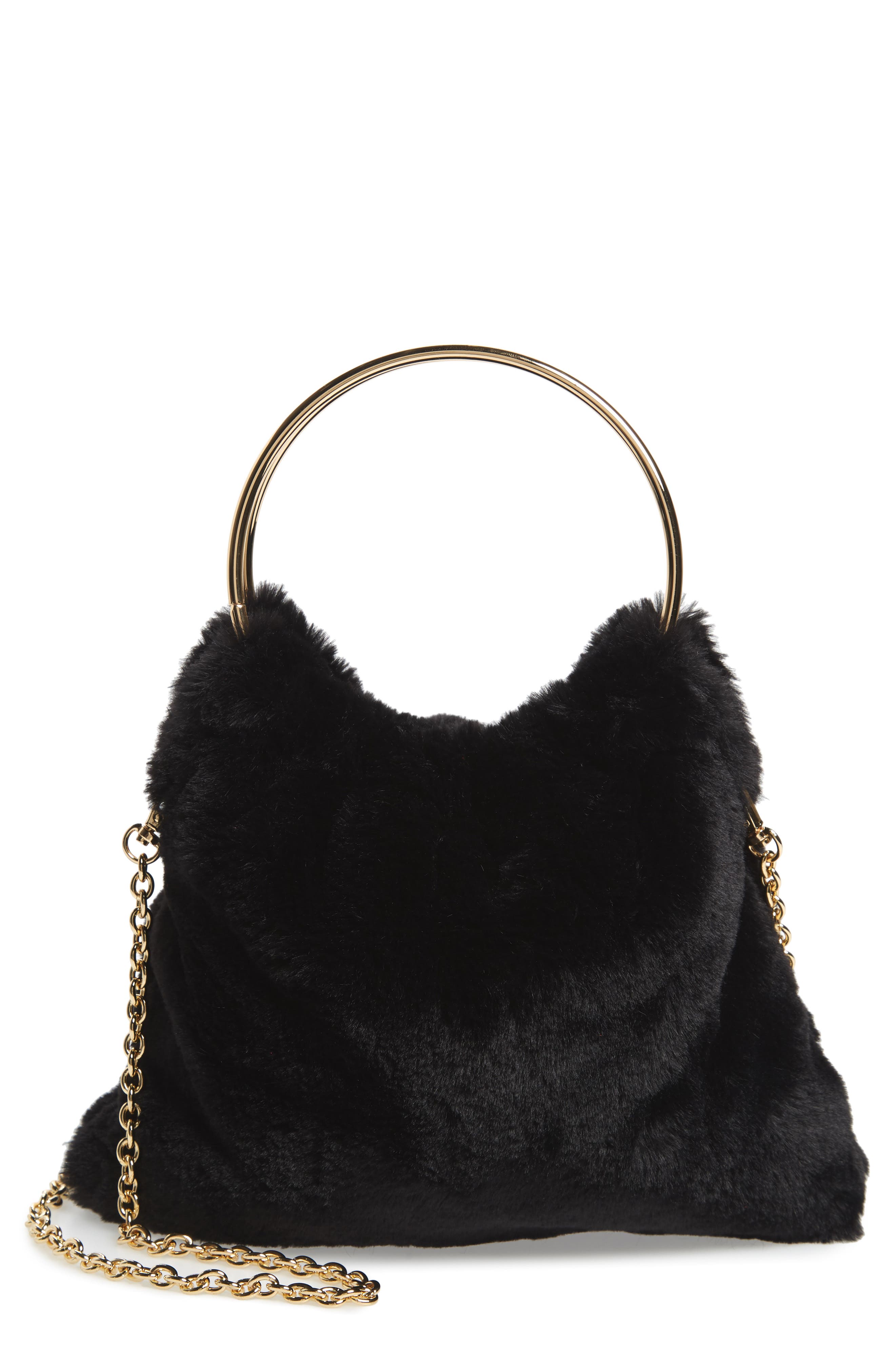Sole Society Loray Faux Fur Bag, Main, color, 