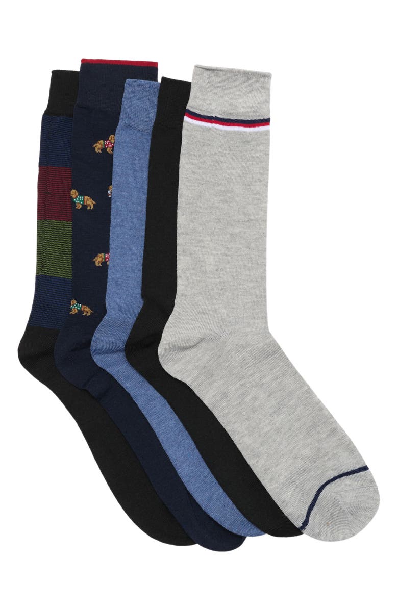 Perry Ellis Assorted God Pattern Socks - Pack of 5, Main, color, 