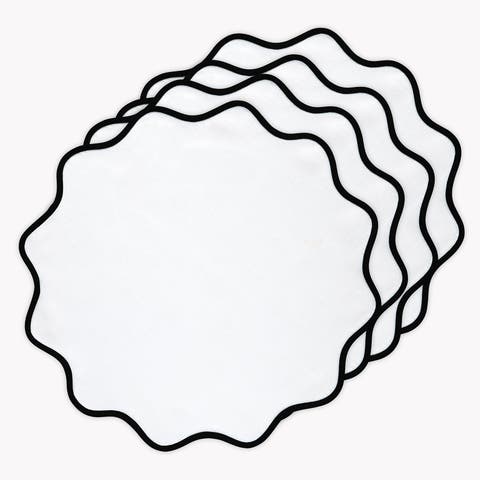 Linen Placemats Set of 4, 16 Inch Round - Giselle Scallop Edge