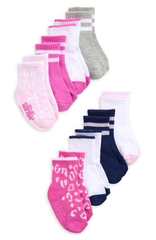 Capelli New York Kids' Leopard Sport Assorted 8-pack Gripper Crew Socks In Multi