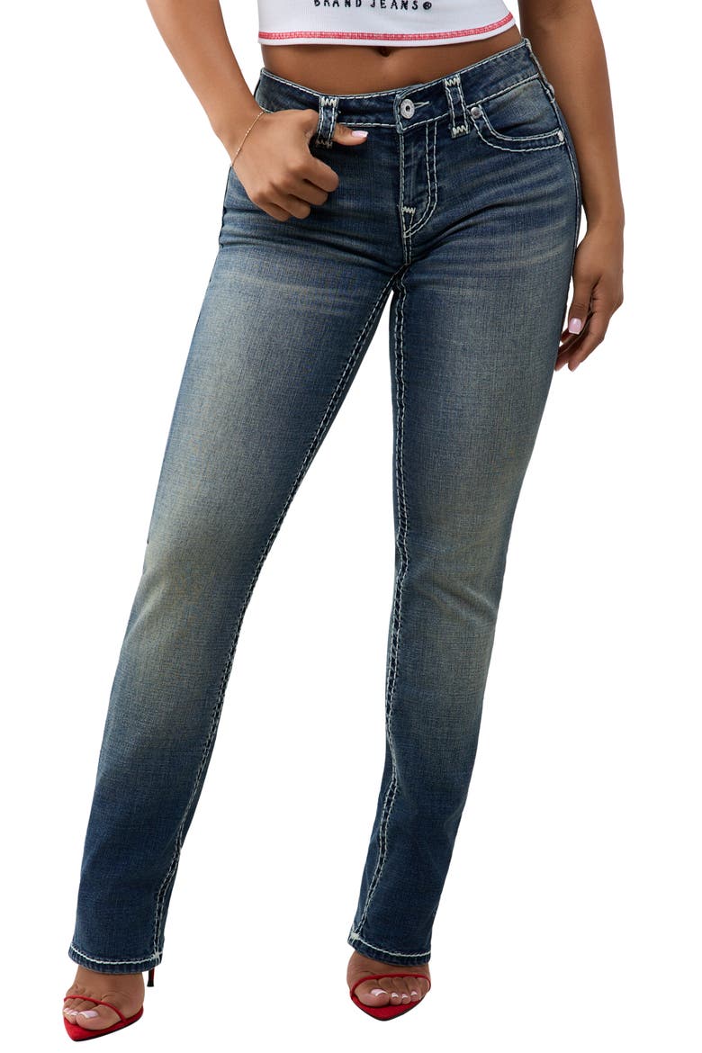 Billie Buddha Pocket Mid Rise Straight Leg Jeans, Main, color, SUNDOWN BLUE