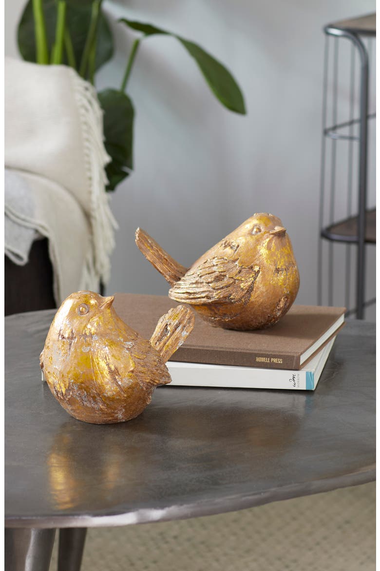 Polystone Bird Sculpture - Set of 2, Alternate, color, GOLD