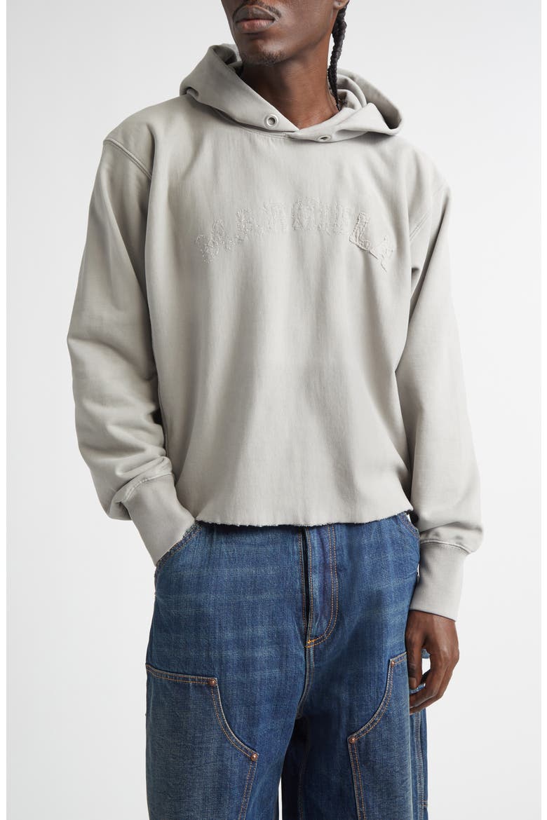 Décortiqué Logo Raw Cut French Terry Hoodie, Main, color, DOVE