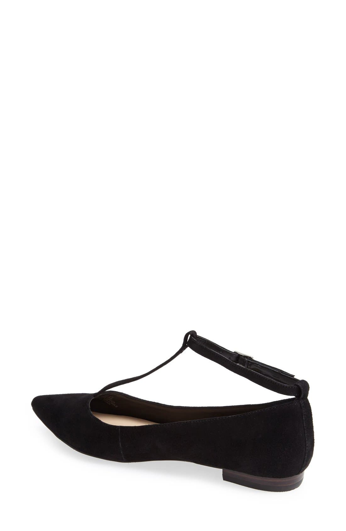 'Ivy' T-Strap Flat, Alternate, color, BLACK