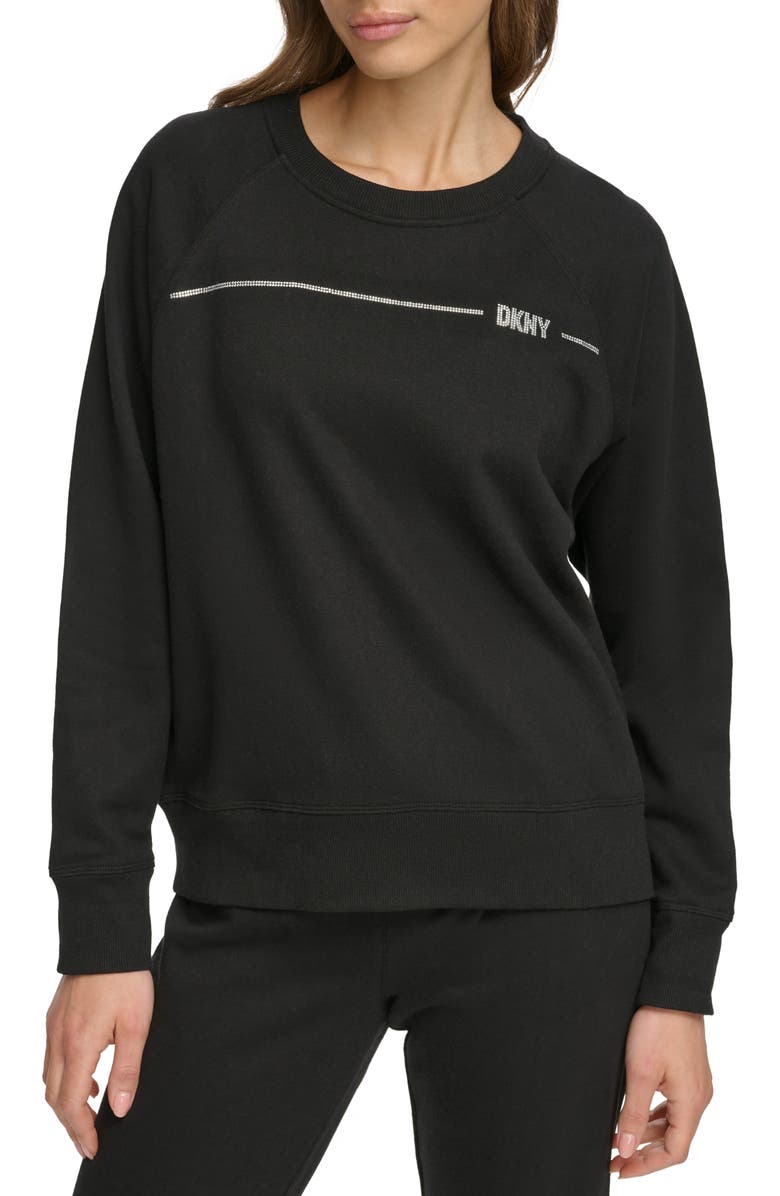 DKNY Rhinestone Stripe Logo Raglan Sleeve T-Shirt, Main, color, 